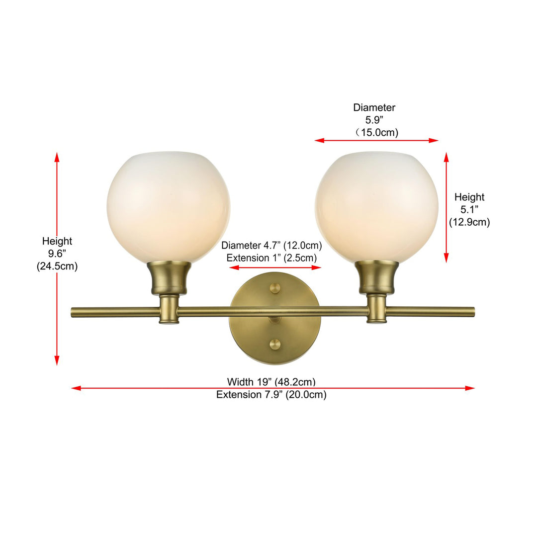 2 Light Satin Gold And Frosted White Glass Wall Sconce - View 6 - Joshua Marshal