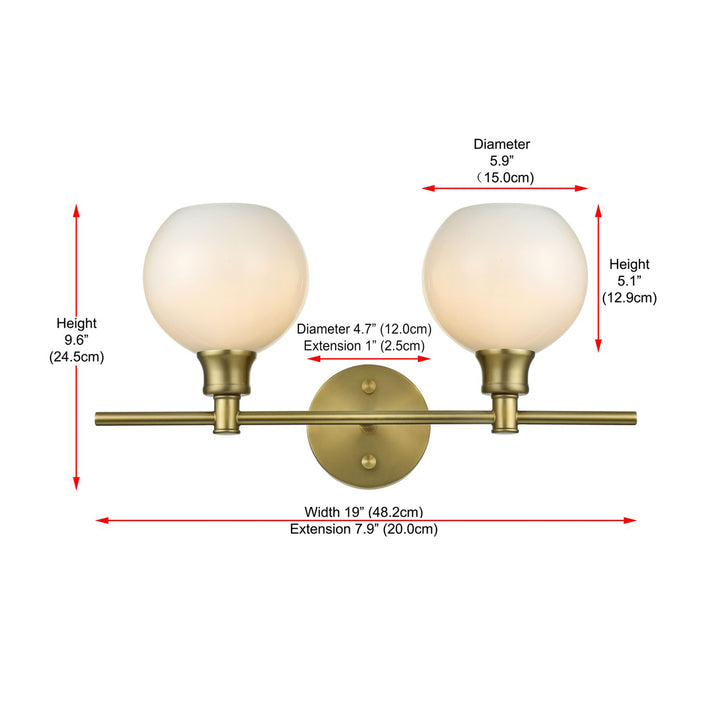 2 Light Satin Gold And Frosted White Glass Wall Sconce - View 6 - Joshua Marshal