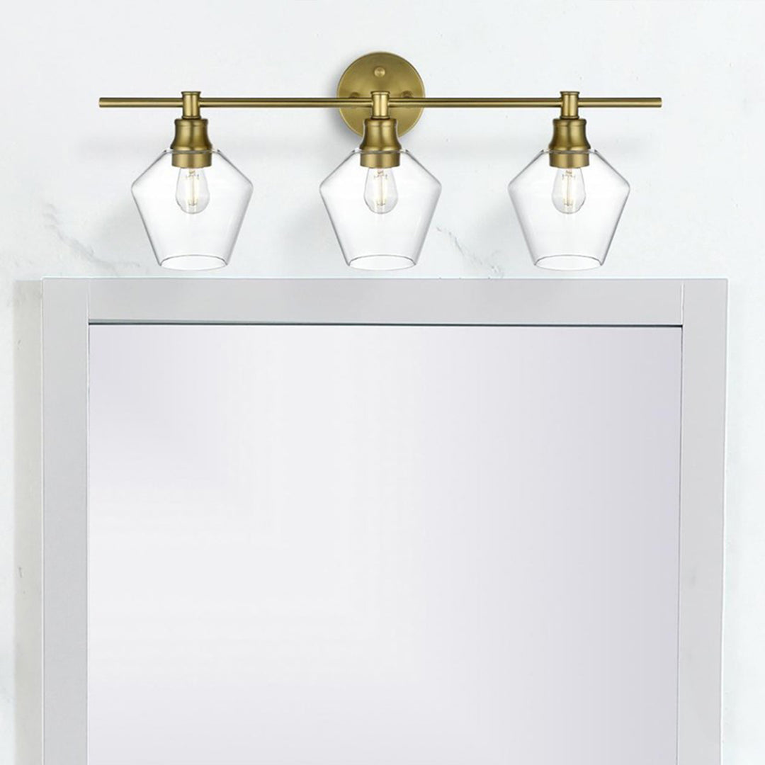 3 Light Satin Gold And Clear Glass Wall Sconce Satin Gold Finish - LIGHTING by Joshua Marshal