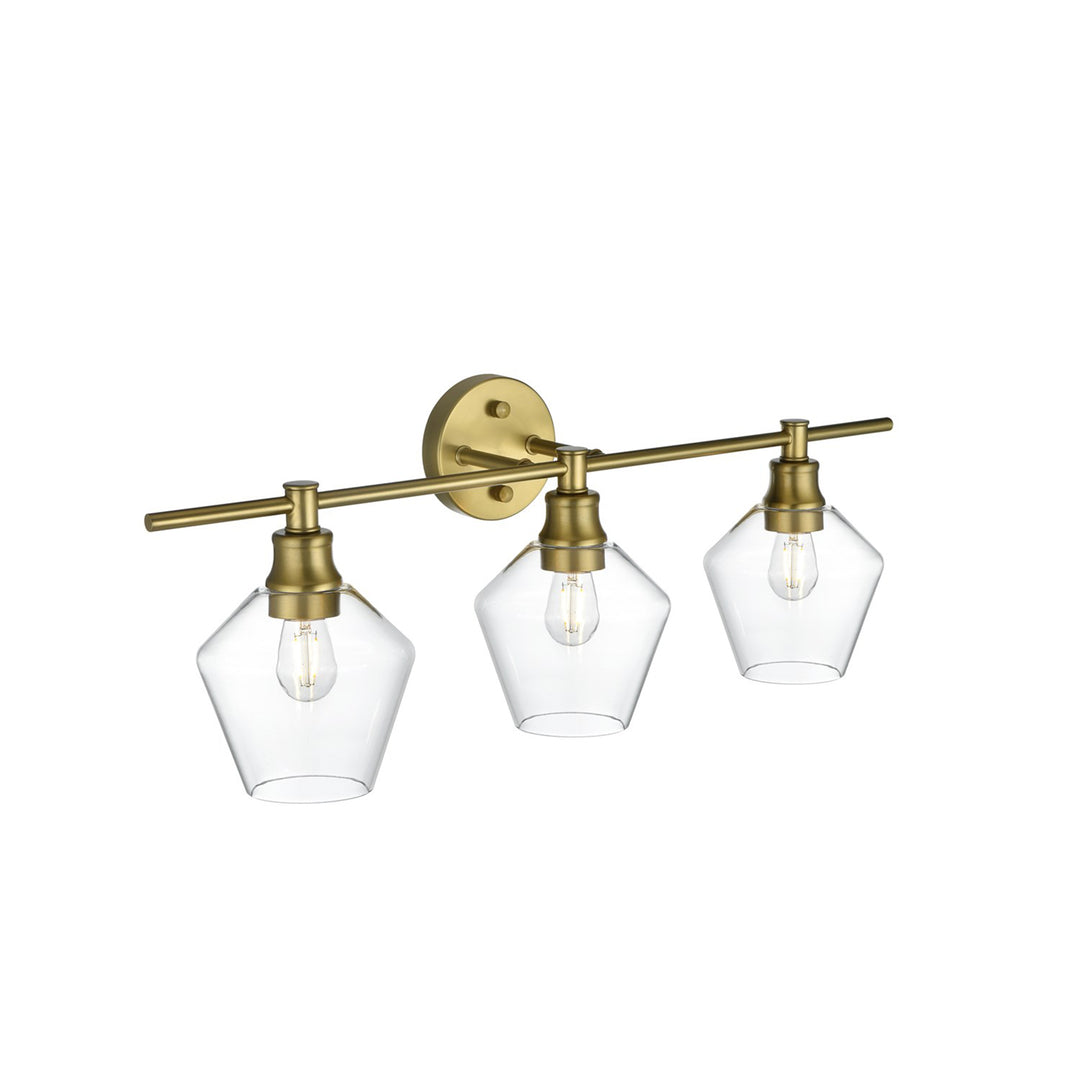 3 Light Satin Gold And Clear Glass Wall Sconce - View 4 - Joshua Marshal
