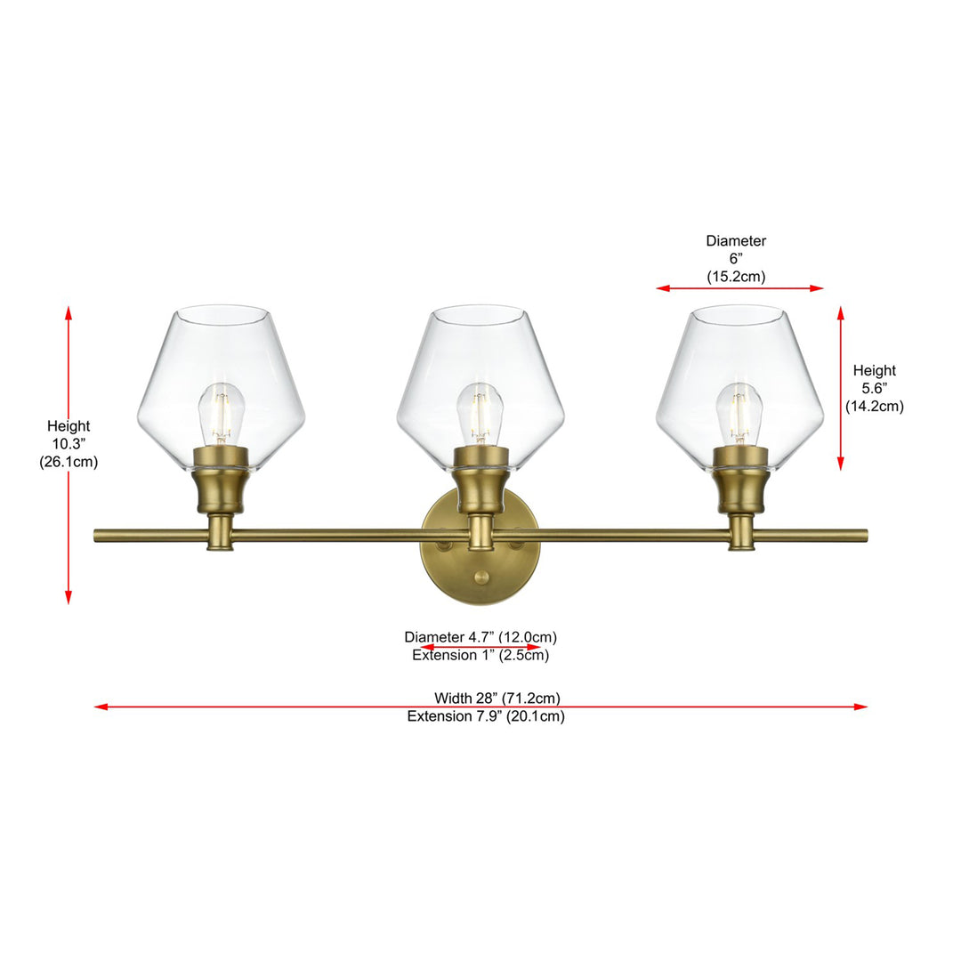 3 Light Satin Gold And Clear Glass Wall Sconce - View 6 - Joshua Marshal
