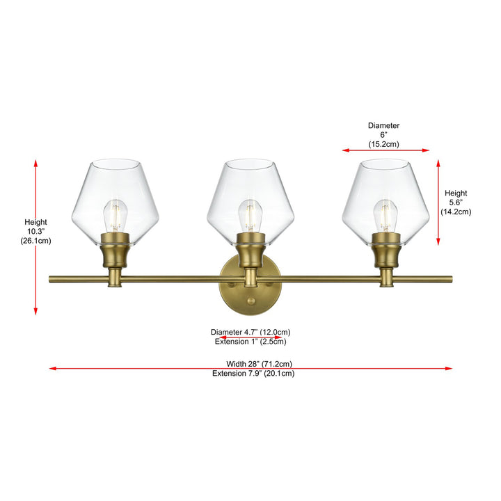 3 Light Satin Gold And Clear Glass Wall Sconce - View 6 - Joshua Marshal