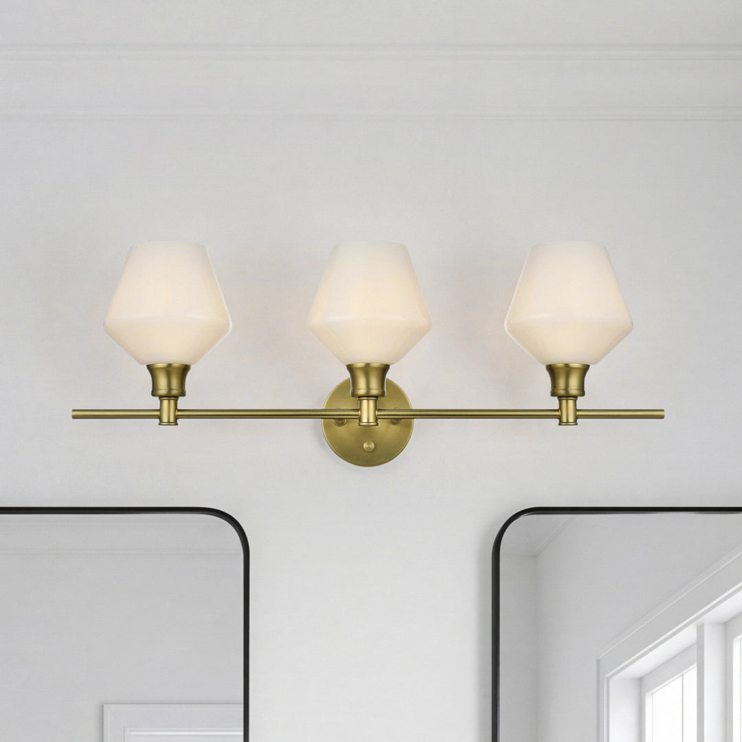 3 Light Satin Gold And Frosted White Glass Wall Sconce Satin Gold Finish - LIGHTING by Joshua Marshal
