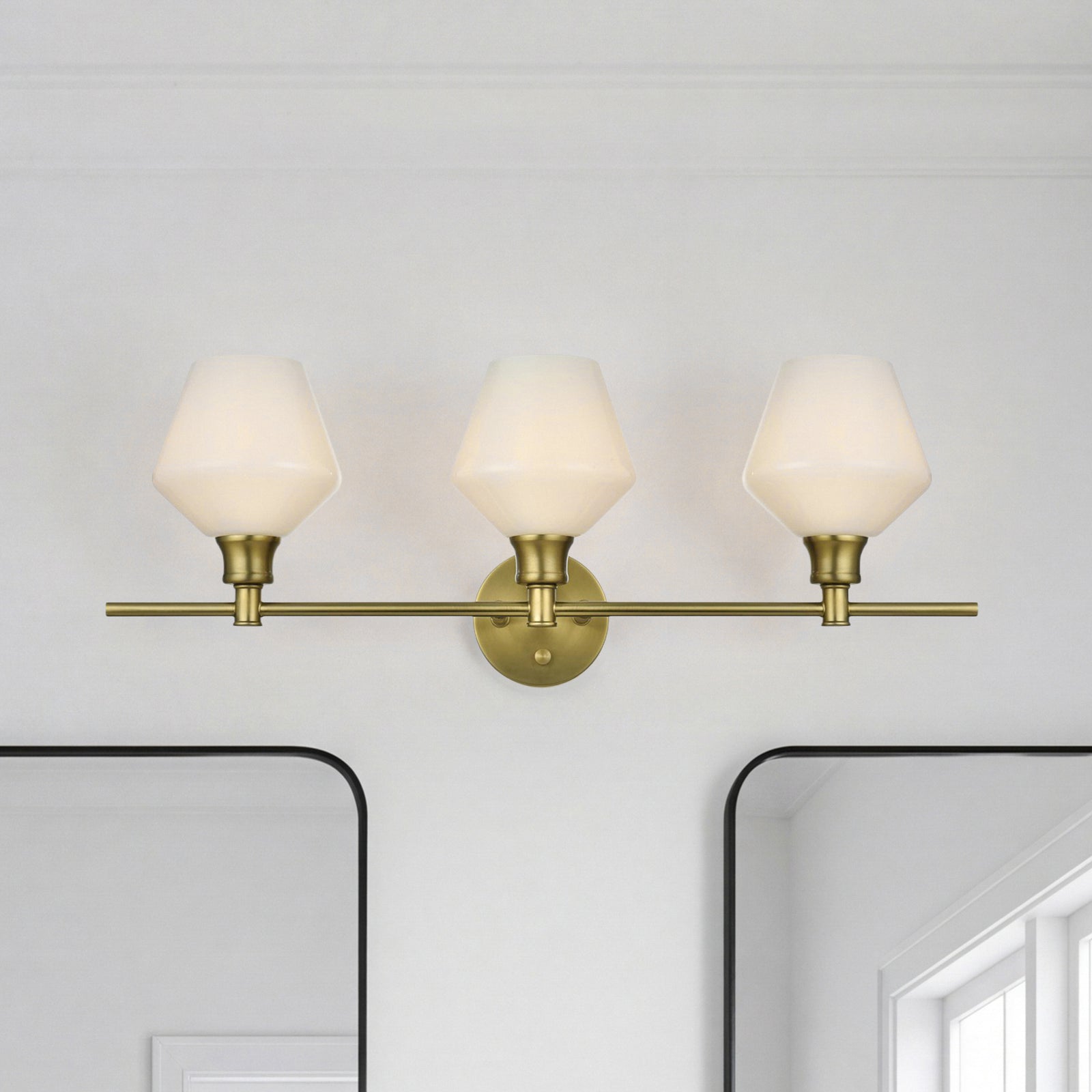 3 Light Satin Gold And Frosted White Glass Wall Sconce Satin Gold Finish - LIGHTING by Joshua Marshal