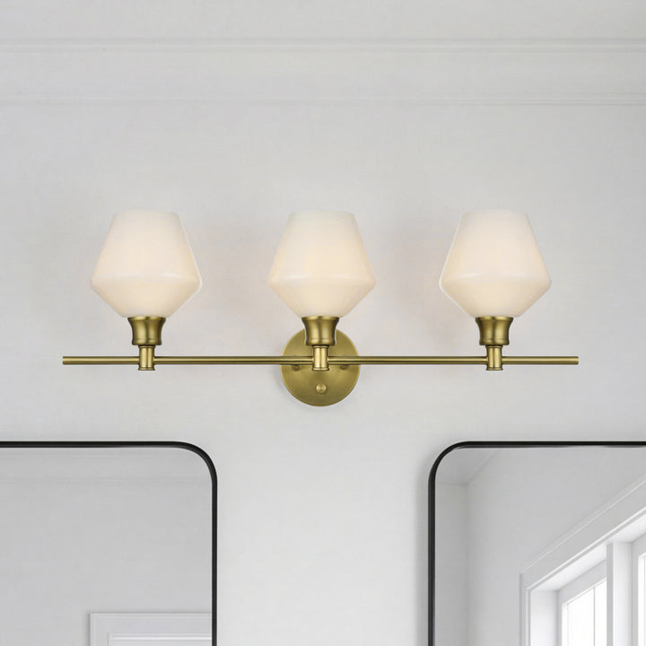 3 Light Satin Gold And Frosted White Glass Wall Sconce Satin Gold Finish - LIGHTING by Joshua Marshal