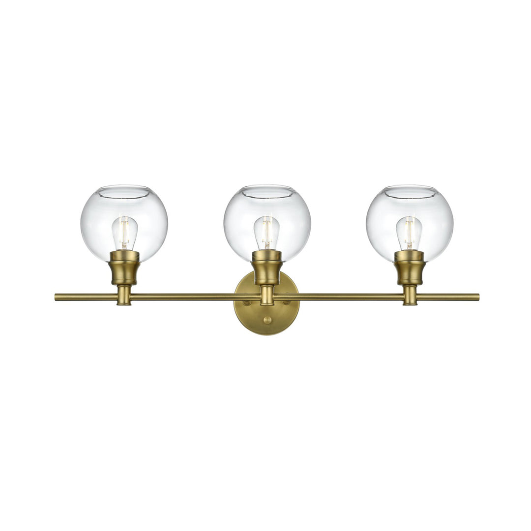 3 Light Satin Gold And Clear Glass Wall Sconce - View 3 - Joshua Marshal