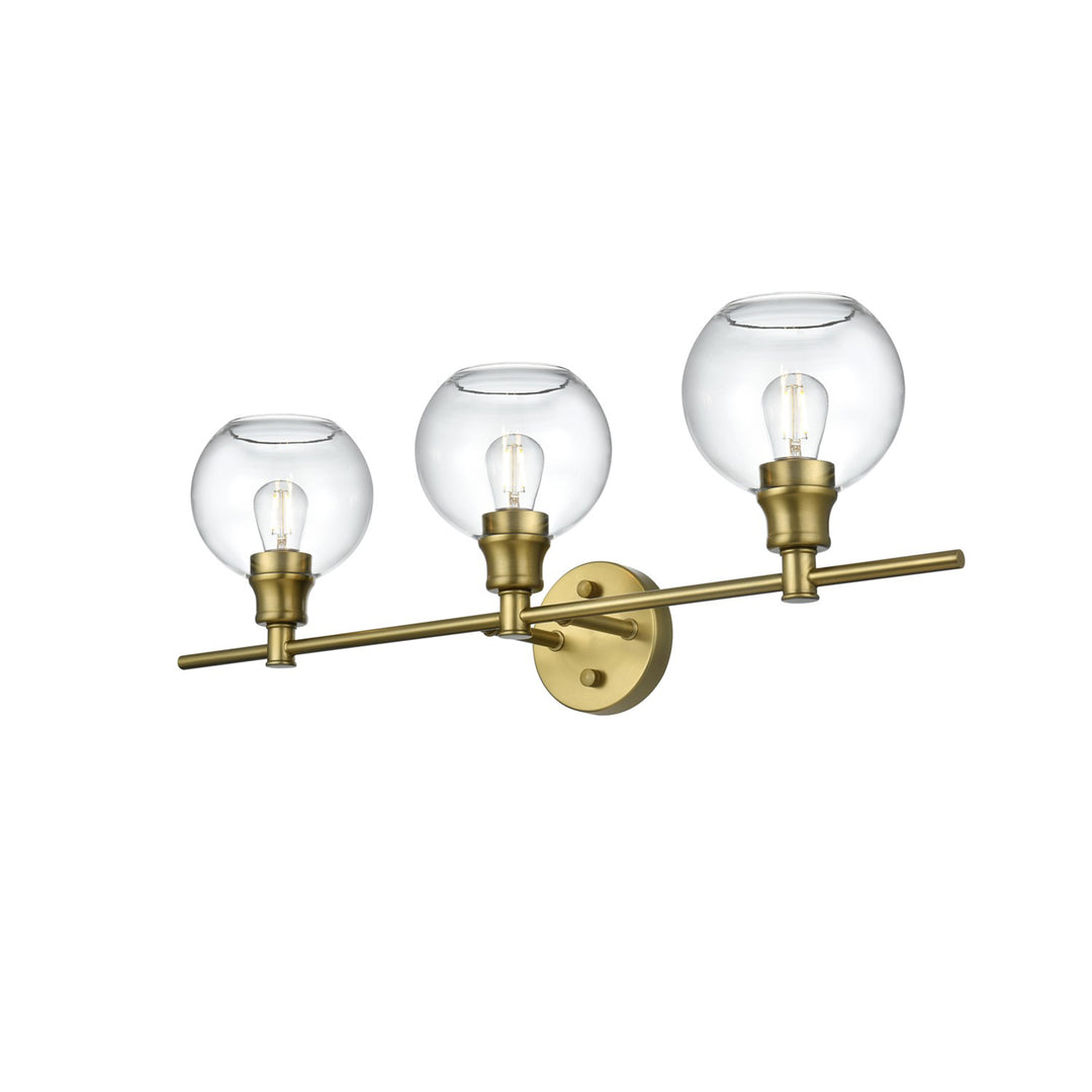 3 Light Satin Gold And Clear Glass Wall Sconce - View 4 - Joshua Marshal