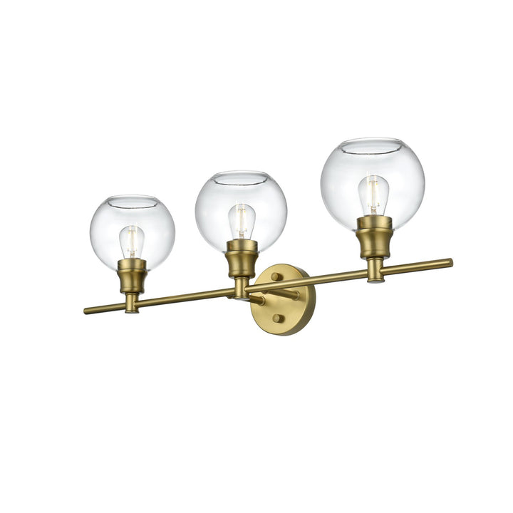 3 Light Satin Gold And Clear Glass Wall Sconce - View 4 - Joshua Marshal
