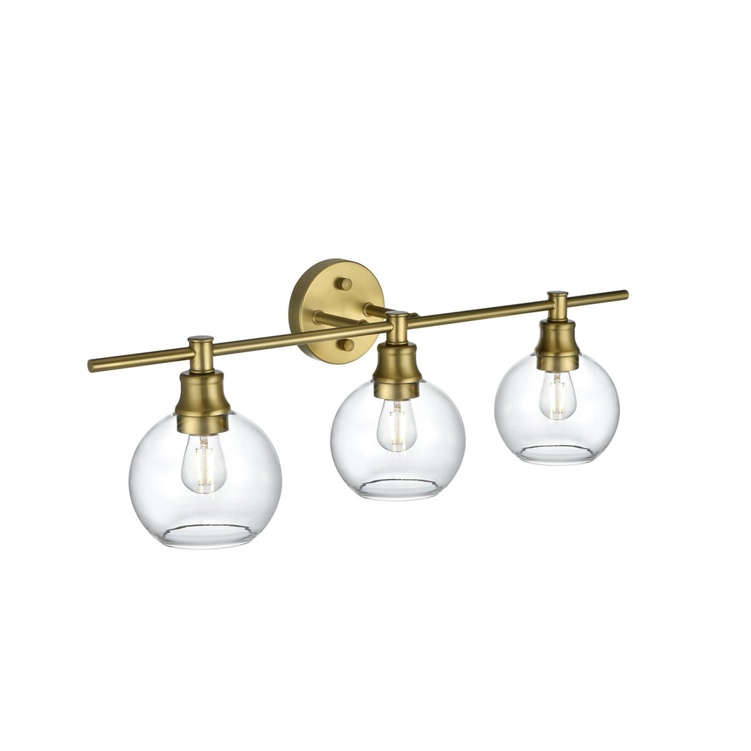 3 Light Satin Gold And Clear Glass Wall Sconce - View 5 - Joshua Marshal