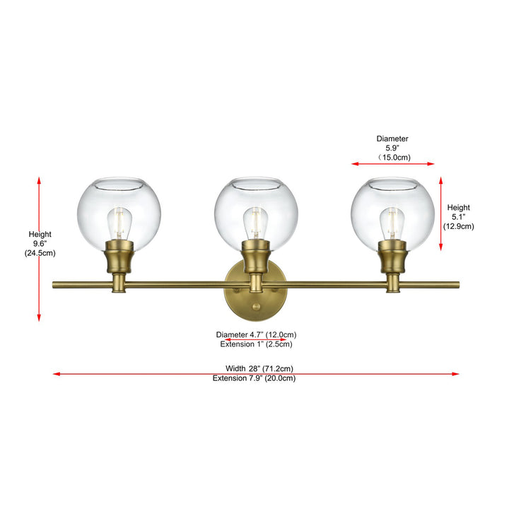 3 Light Satin Gold And Clear Glass Wall Sconce - View 6 - Joshua Marshal