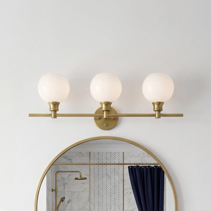 3 Light Satin Gold And Frosted White Glass Wall Sconce Satin Gold Finish - LIGHTING by Joshua Marshal