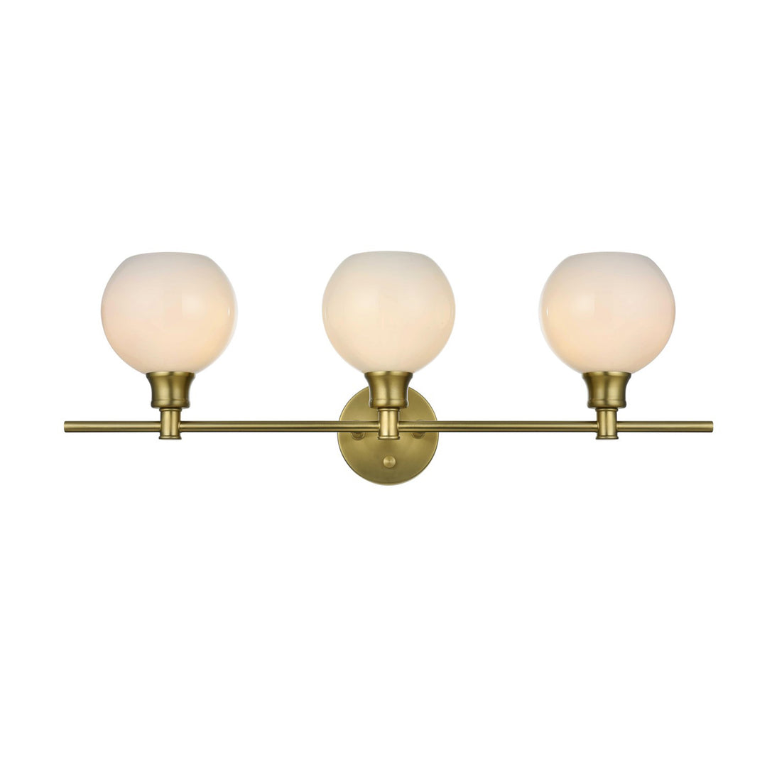 3 Light Satin Gold And Frosted White Glass Wall Sconce - View 3 - Joshua Marshal