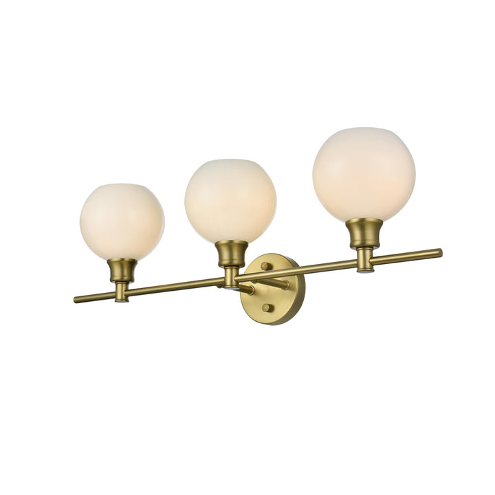 3 Light Satin Gold And Frosted White Glass Wall Sconce - View 4 - Joshua Marshal