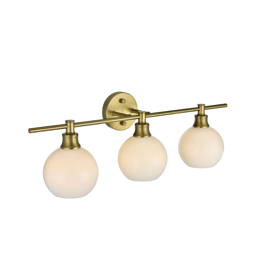 3 Light Satin Gold And Frosted White Glass Wall Sconce - View 5 - Joshua Marshal