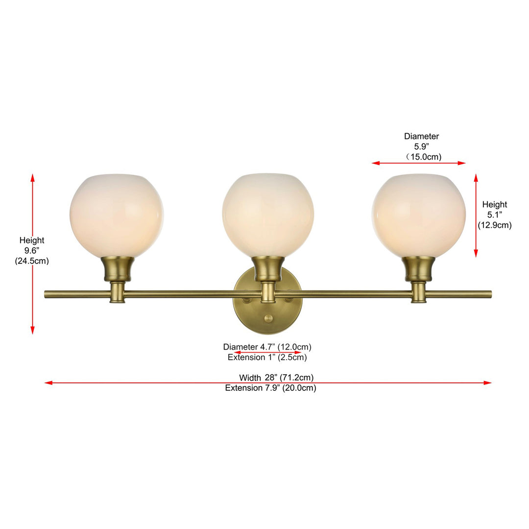 3 Light Satin Gold And Frosted White Glass Wall Sconce - View 6 - Joshua Marshal