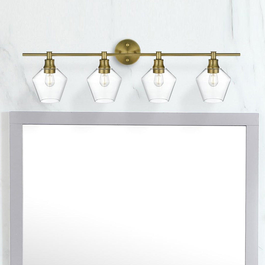 4 Light Satin Gold And Clear Glass Wall Sconce Satin Gold Finish - LIGHTING by Joshua Marshal
