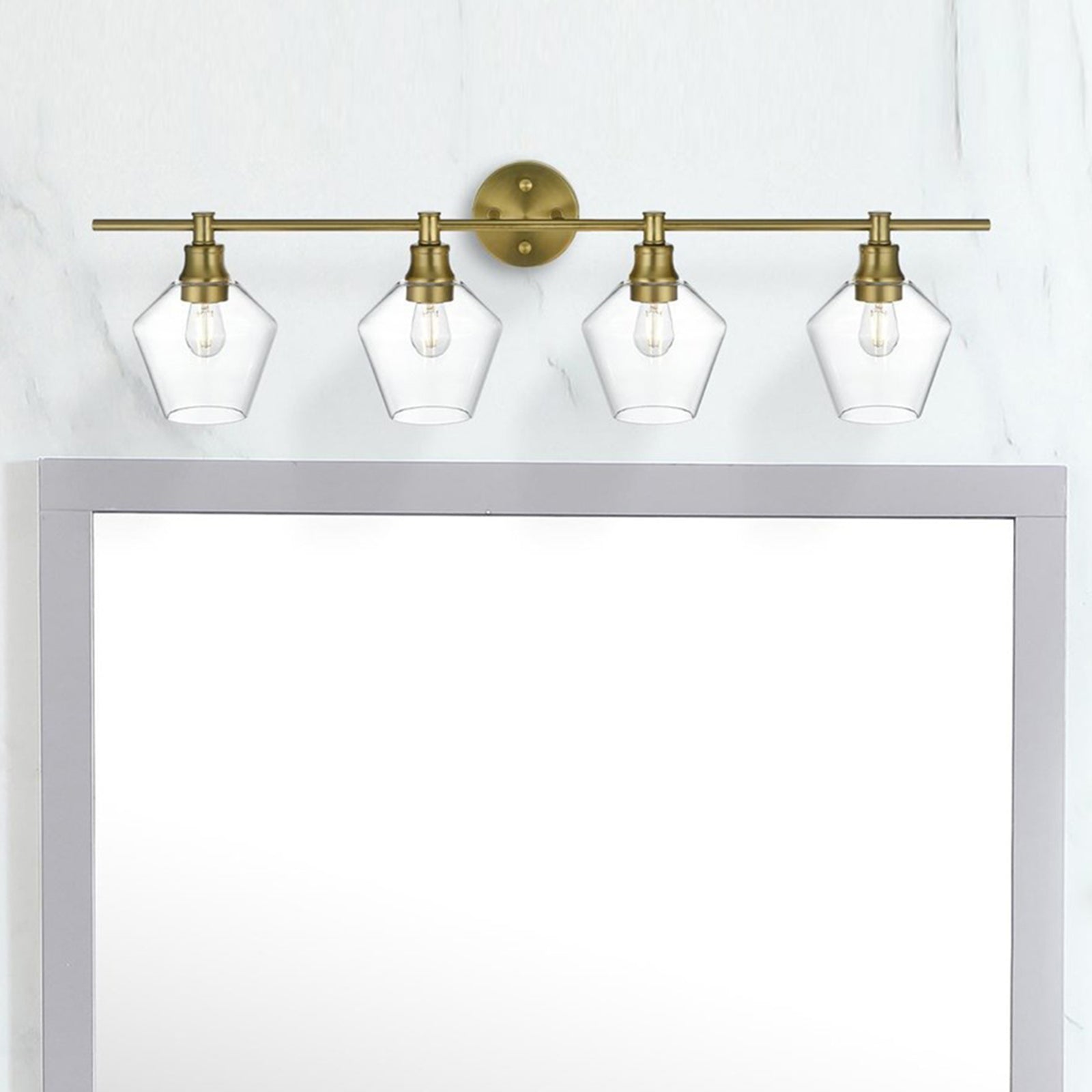 4 Light Satin Gold And Clear Glass Wall Sconce Satin Gold Finish - LIGHTING by Joshua Marshal