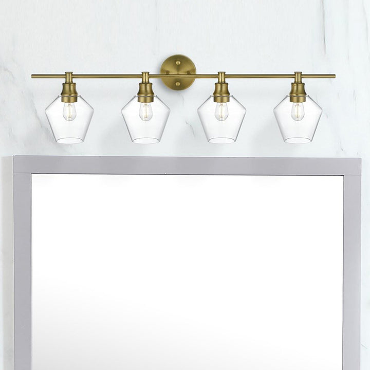 4 Light Satin Gold And Clear Glass Wall Sconce Satin Gold Finish - LIGHTING by Joshua Marshal