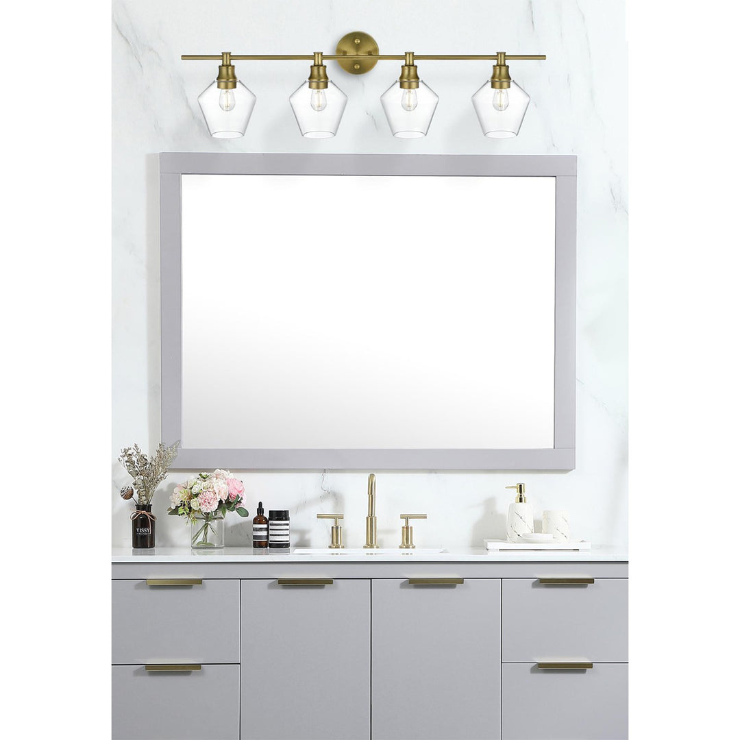 4 Light Satin Gold And Clear Glass Wall Sconce - View 2 - Joshua Marshal