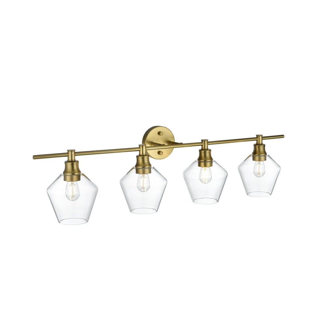 4 Light Satin Gold And Clear Glass Wall Sconce - View 3 - Joshua Marshal