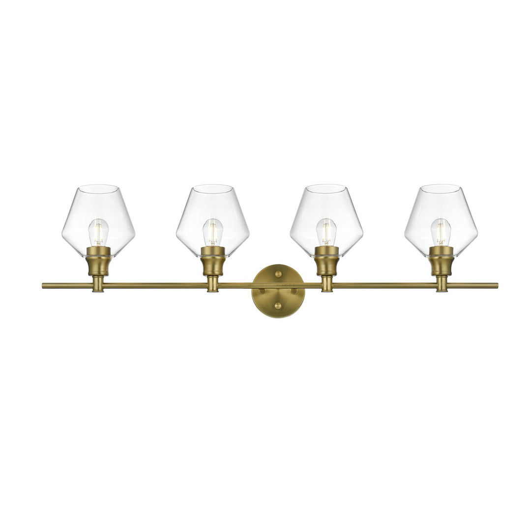 4 Light Satin Gold And Clear Glass Wall Sconce - View 4 - Joshua Marshal
