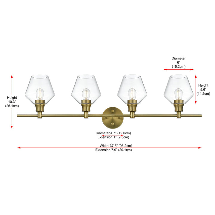 4 Light Satin Gold And Clear Glass Wall Sconce - View 6 - Joshua Marshal