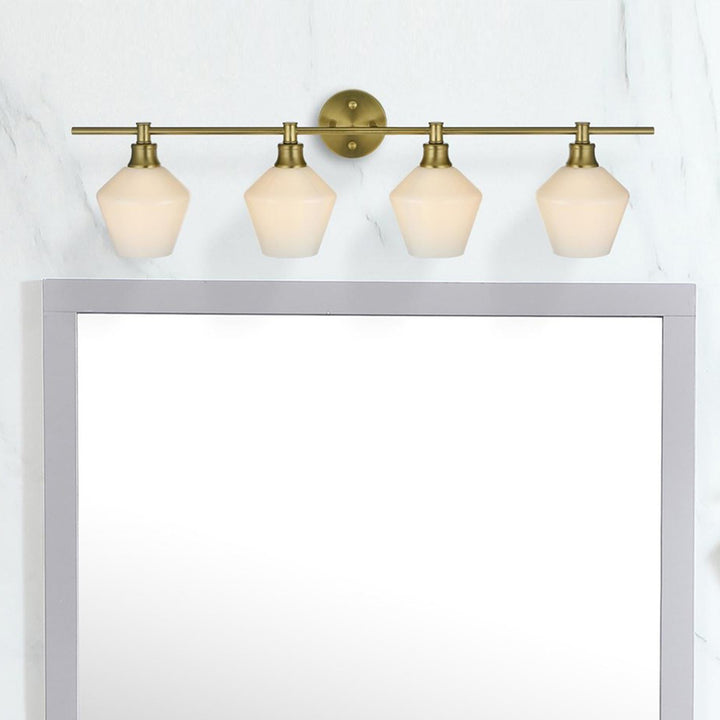 4 Light Satin Gold And Frosted White Glass Wall Sconce Satin Gold Finish - LIGHTING by Joshua Marshal