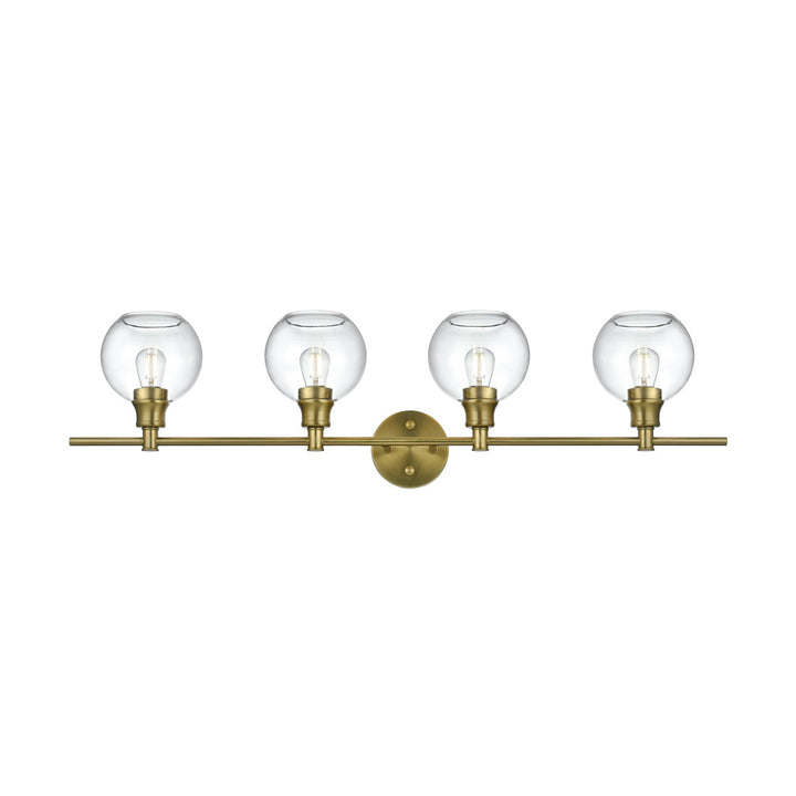 4 Light Satin Gold And Clear Glass Wall Sconce - View 3 - Joshua Marshal
