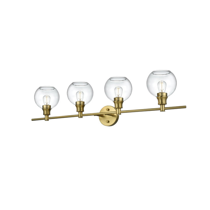 4 Light Satin Gold And Clear Glass Wall Sconce - View 4 - Joshua Marshal