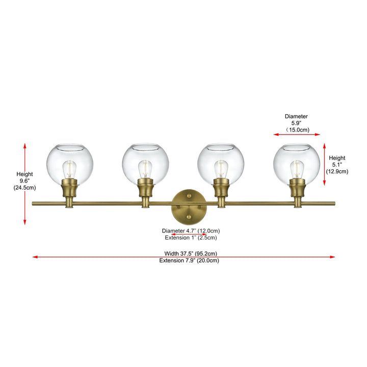 4 Light Satin Gold And Clear Glass Wall Sconce - View 6 - Joshua Marshal