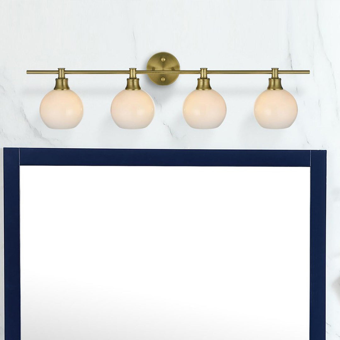 4 Light Satin Gold And Frosted White Glass Wall Sconce Satin Gold Finish - LIGHTING by Joshua Marshal