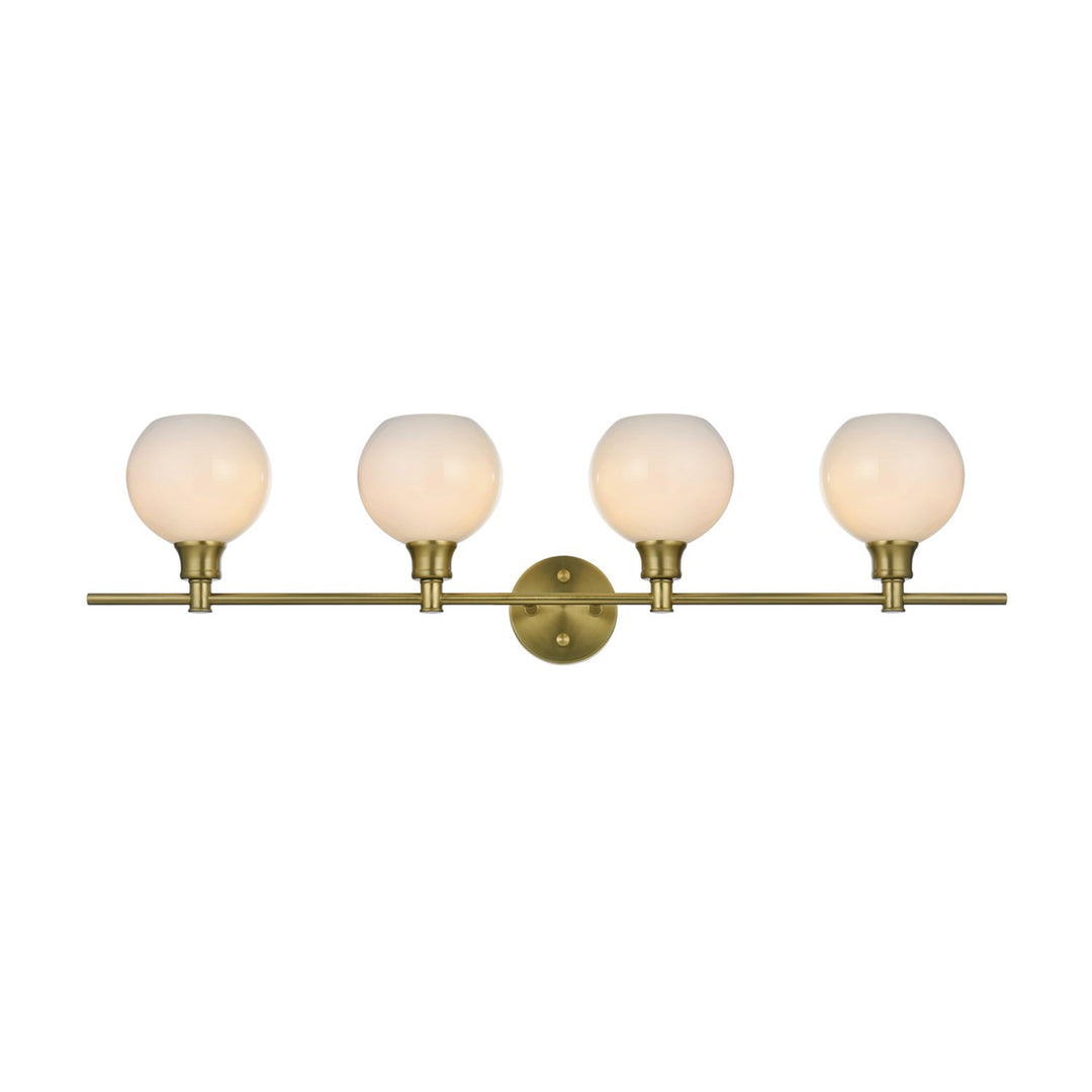 4 Light Satin Gold And Frosted White Glass Wall Sconce - View 4 - Joshua Marshal