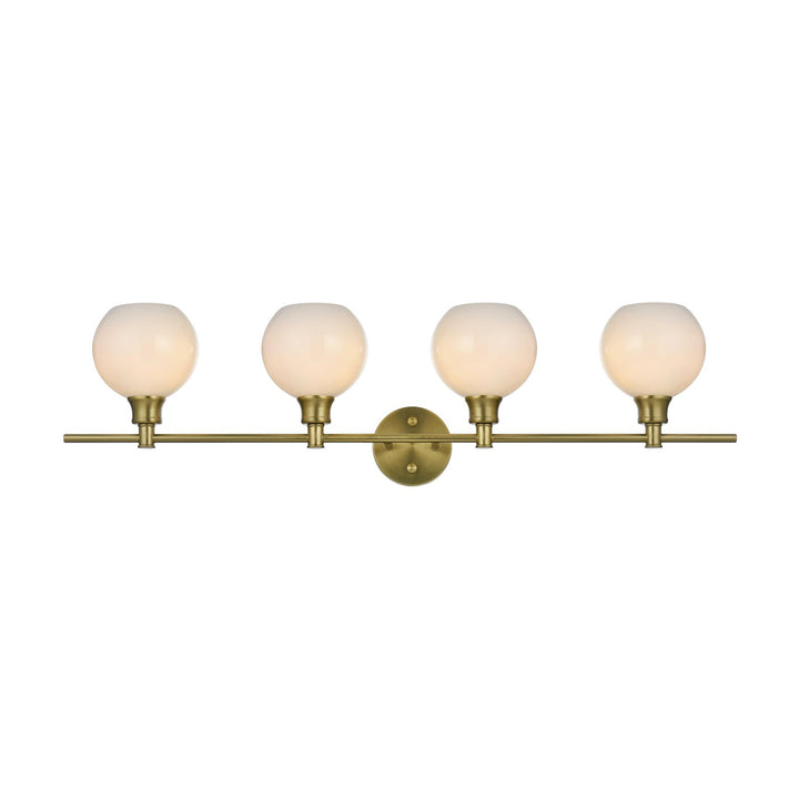 4 Light Satin Gold And Frosted White Glass Wall Sconce - View 4 - Joshua Marshal