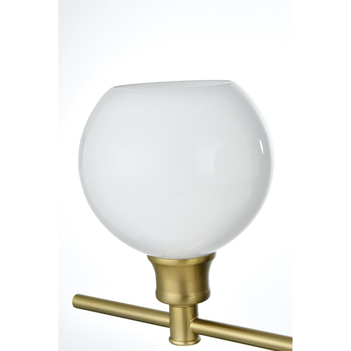 4 Light Satin Gold And Frosted White Glass Wall Sconce - View 5 - Joshua Marshal