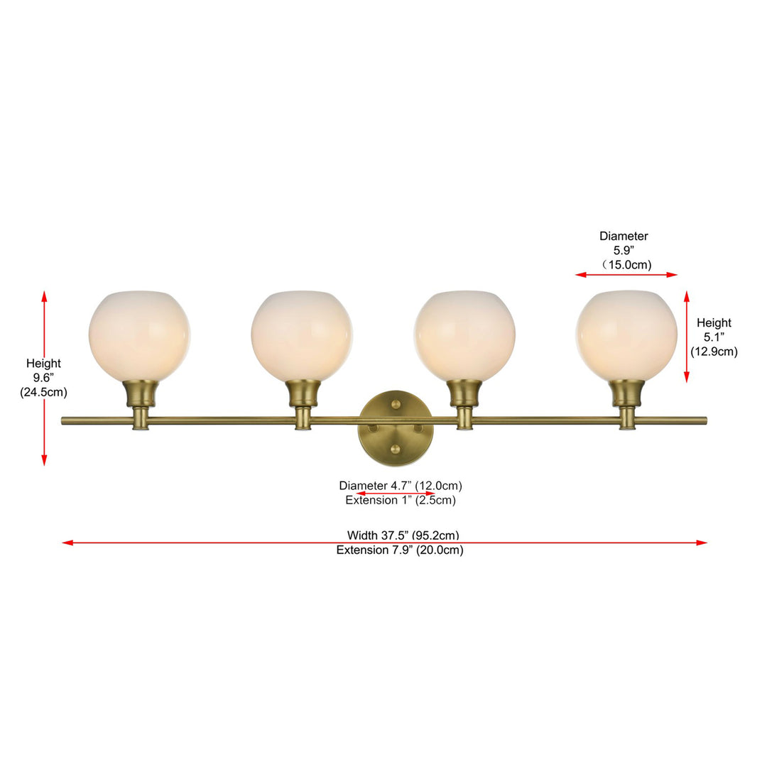 4 Light Satin Gold And Frosted White Glass Wall Sconce - View 6 - Joshua Marshal