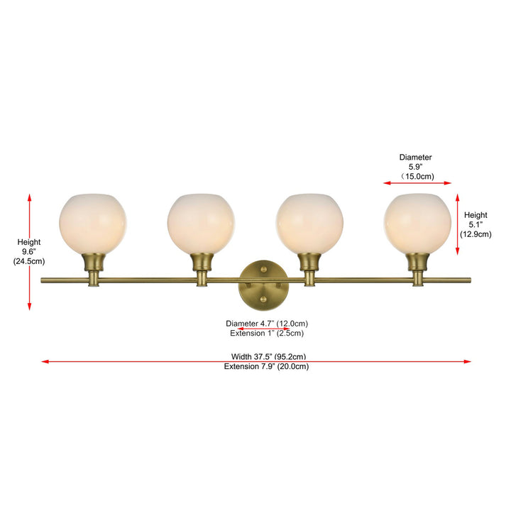 4 Light Satin Gold And Frosted White Glass Wall Sconce - View 6 - Joshua Marshal