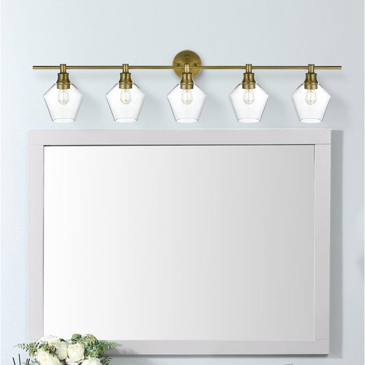 5 Light Satin Gold And Clear Glass Wall Sconce Satin Gold Finish - LIGHTING by Joshua Marshal