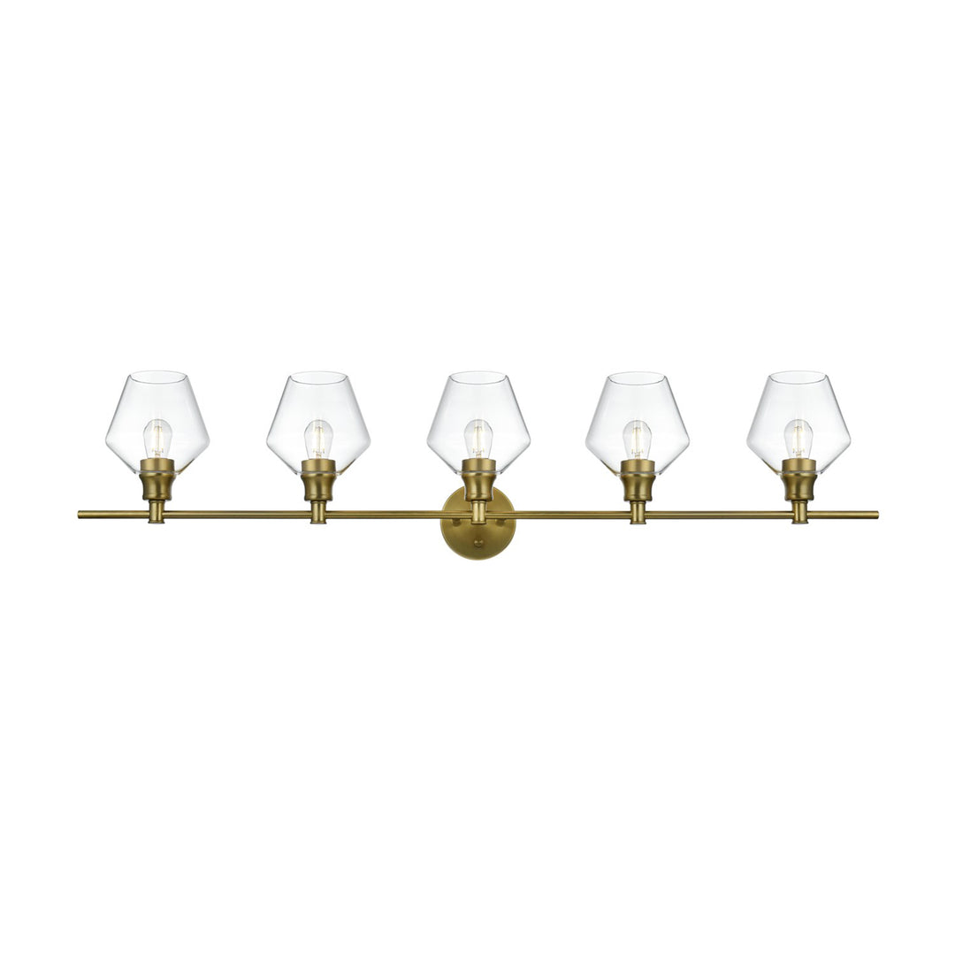 5 Light Satin Gold And Clear Glass Wall Sconce - View 3 - Joshua Marshal