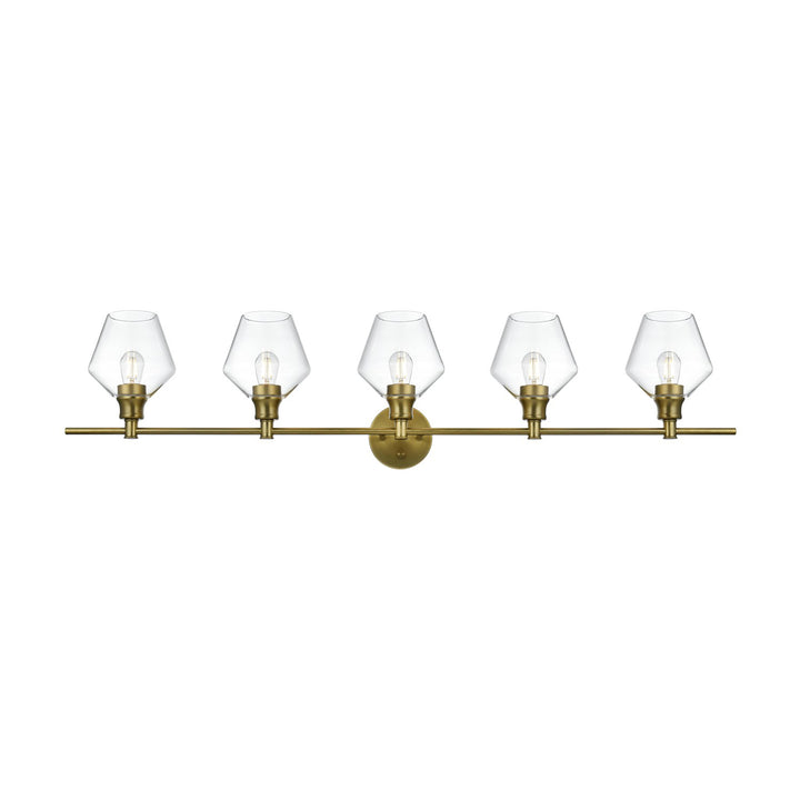 5 Light Satin Gold And Clear Glass Wall Sconce - View 3 - Joshua Marshal
