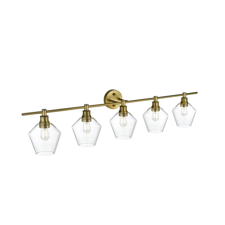 5 Light Satin Gold And Clear Glass Wall Sconce - View 4 - Joshua Marshal