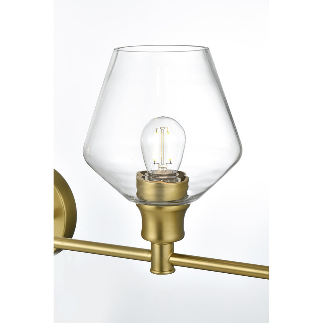 5 Light Satin Gold And Clear Glass Wall Sconce - View 5 - Joshua Marshal