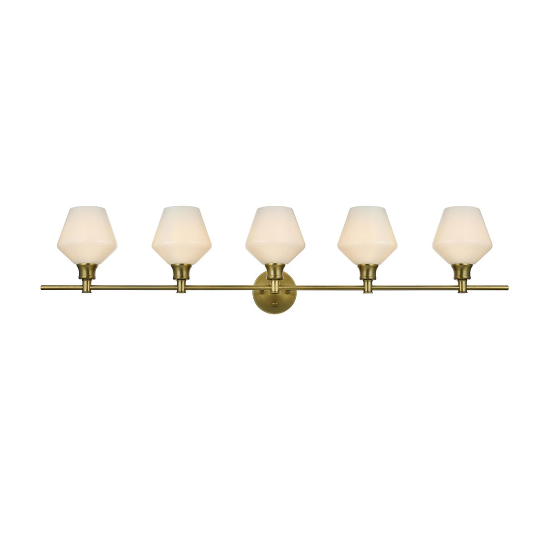 5 Light Satin Gold And Frosted White Glass Wall Sconce - View 4 - Joshua Marshal