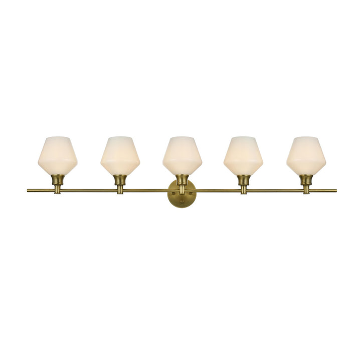 5 Light Satin Gold And Frosted White Glass Wall Sconce - View 4 - Joshua Marshal