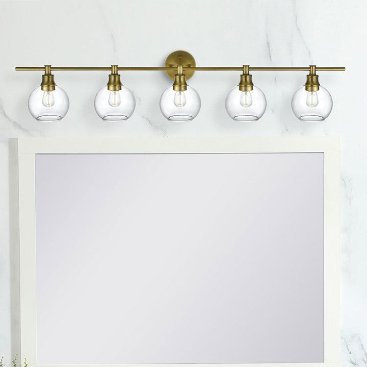 5 Light Satin Gold And Clear Glass Wall Sconce Satin Gold Finish - LIGHTING by Joshua Marshal