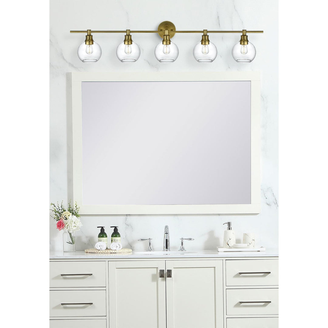 5 Light Satin Gold And Clear Glass Wall Sconce - View 2 - Joshua Marshal