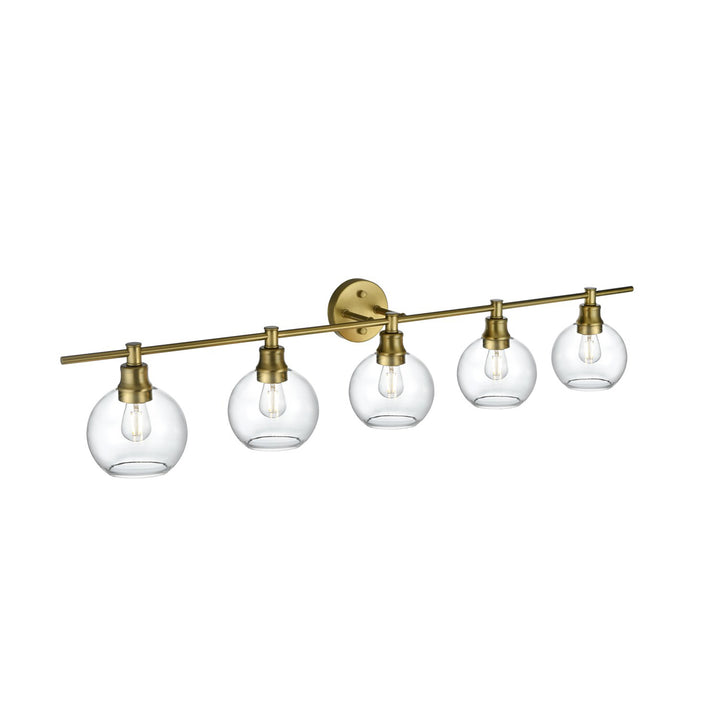5 Light Satin Gold And Clear Glass Wall Sconce - View 3 - Joshua Marshal