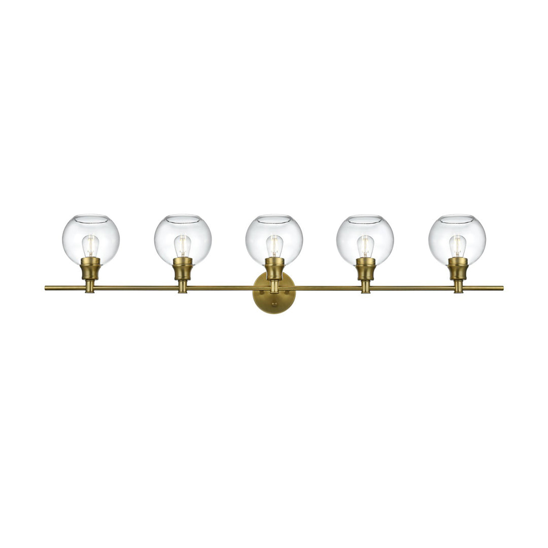 5 Light Satin Gold And Clear Glass Wall Sconce - View 4 - Joshua Marshal