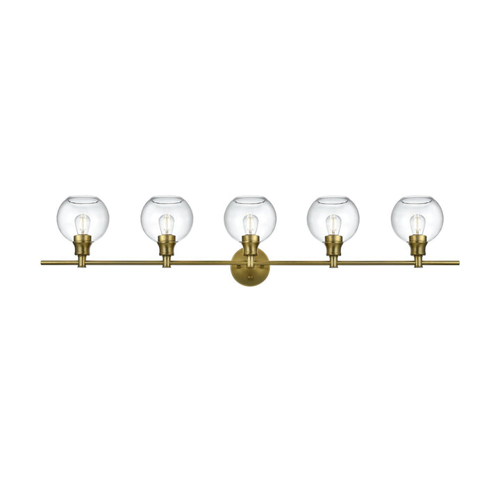 5 Light Satin Gold And Clear Glass Wall Sconce - View 4 - Joshua Marshal