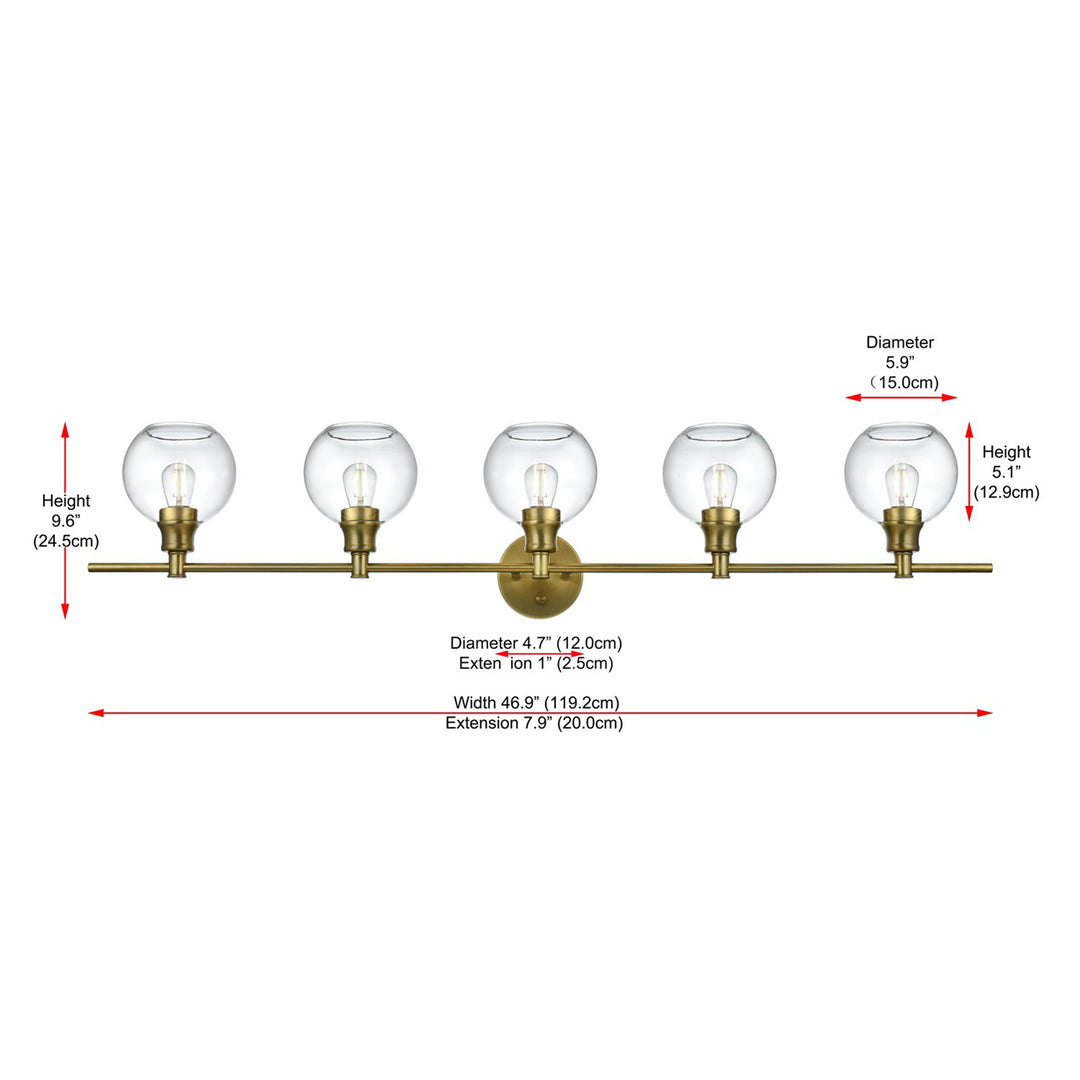 5 Light Satin Gold And Clear Glass Wall Sconce - View 6 - Joshua Marshal