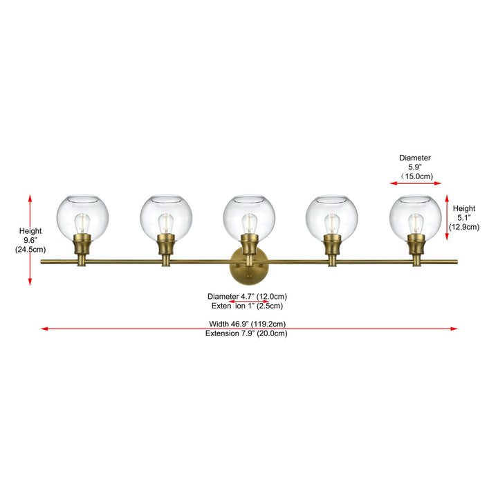 5 Light Satin Gold And Clear Glass Wall Sconce - View 6 - Joshua Marshal